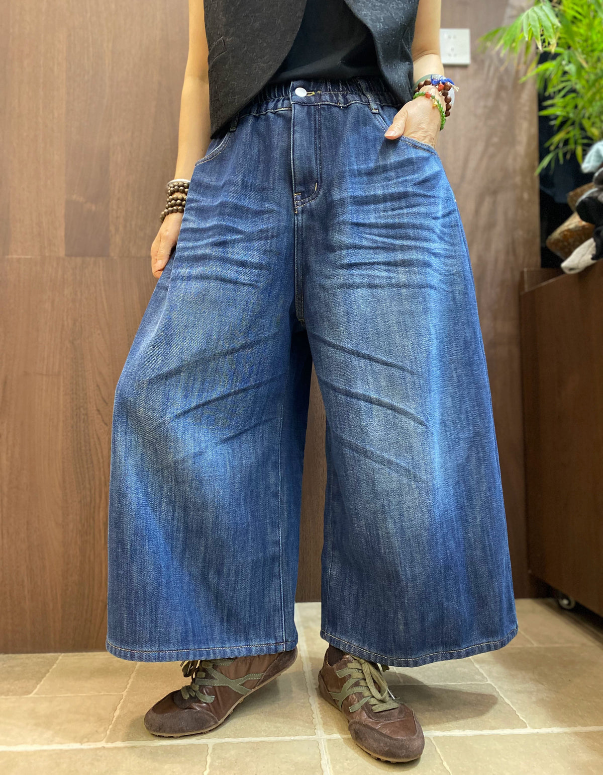 Wide Leg Jeans for Women – Elastic Waist Denim Pants
