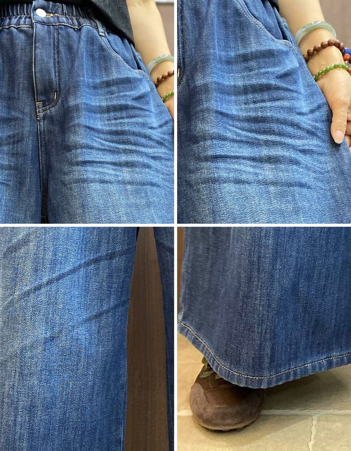 Side pocket and faded whisker wash on loose fit women’s jeans