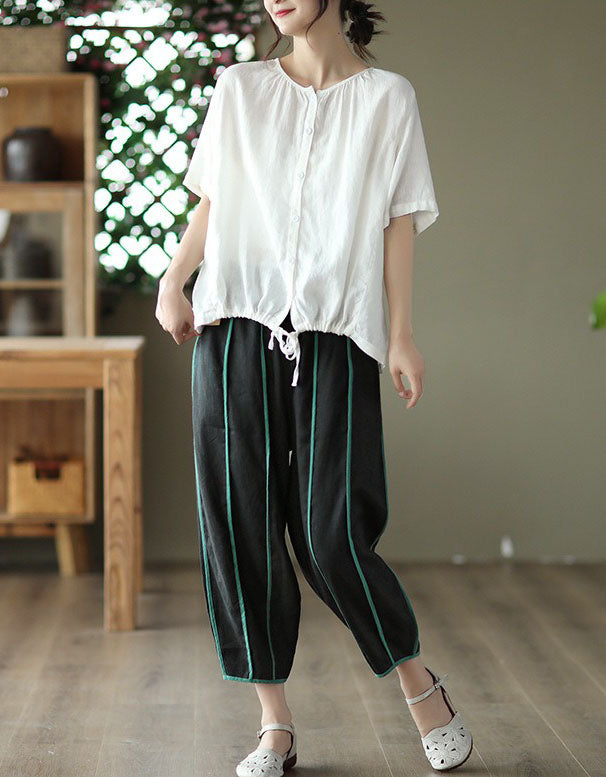 Women’s Loose Fit Striped Linen Trousers