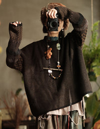 Women's Loose Fit Vintage Patchwork Knit Sweater