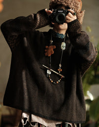 Women's Loose Fit Vintage Patchwork Knit Sweater