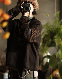 Women's Loose Fit Vintage Patchwork Knit Sweater