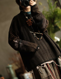 Women's Loose Fit Vintage Patchwork Knit Sweater