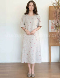 Women’s Embroidered Linen Midi Dress Casual