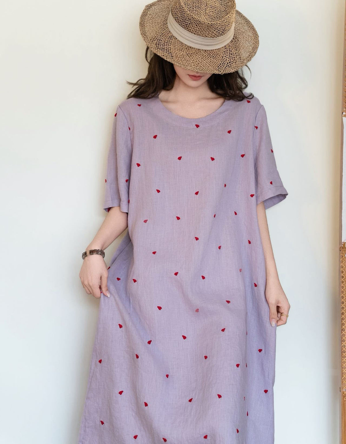 Minimalist Embroidered Linen Dress Women