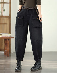 high waist loose cargo trousers women streetwear style