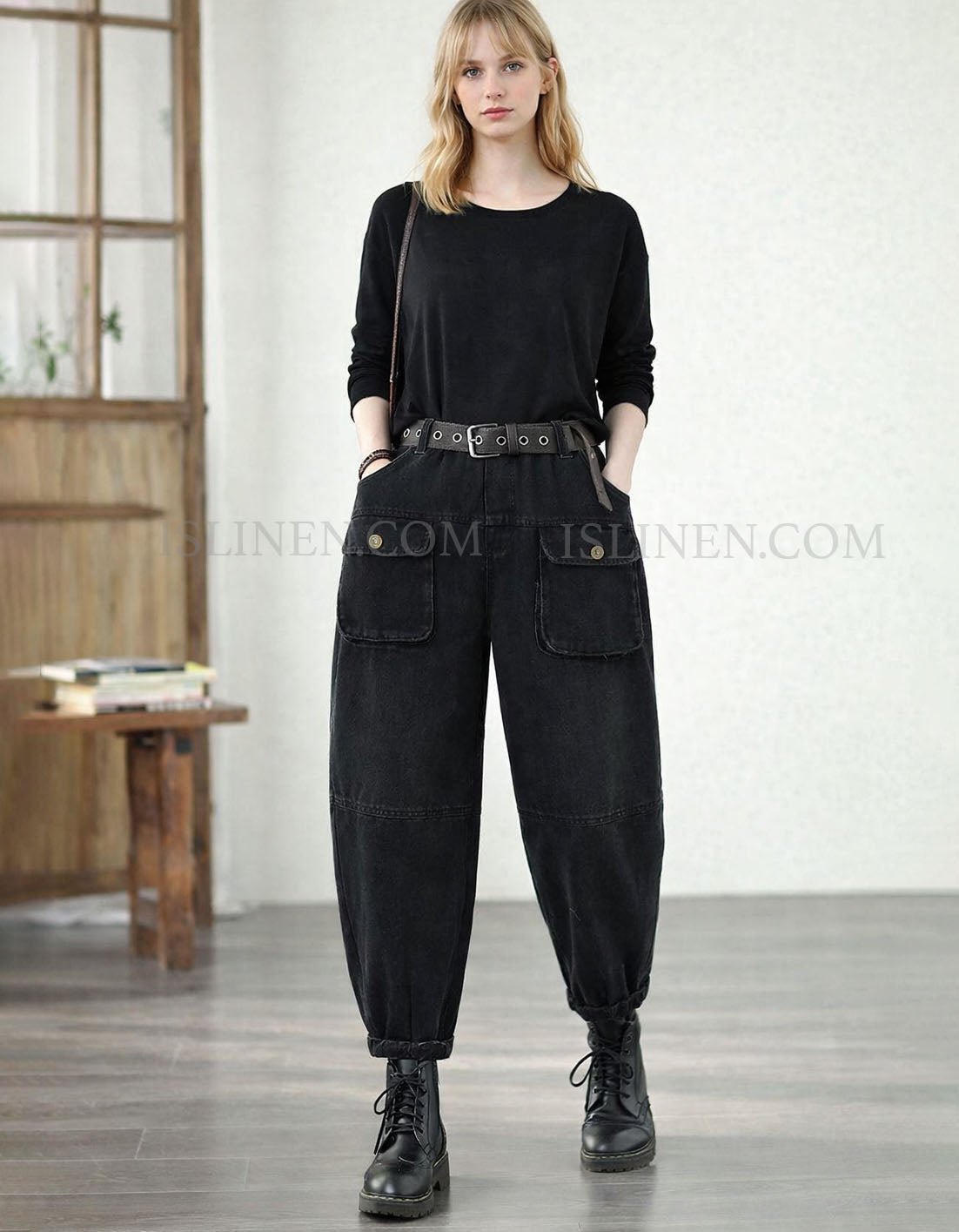 women’s vintage loose fit cargo pants high waist trousers