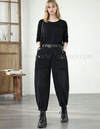 women’s vintage loose fit cargo pants high waist trousers