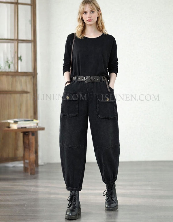 women’s vintage loose fit cargo pants high waist trousers
