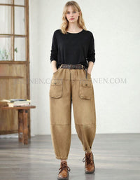 women’s casual utility cargo pants with pockets front view