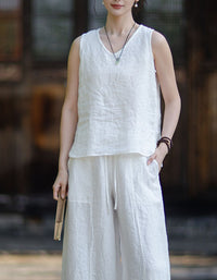 Casual lavender linen tank top with comfortable relaxed fit