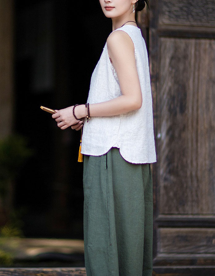 Women's Relaxed Fit Linen Sleeveless Summer Top