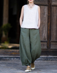 Breathable linen tank top for women in soft lavender color