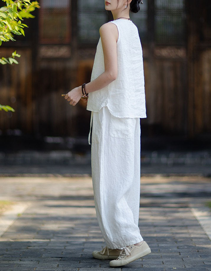 Women's loose fit linen shell top for casual everyday wear