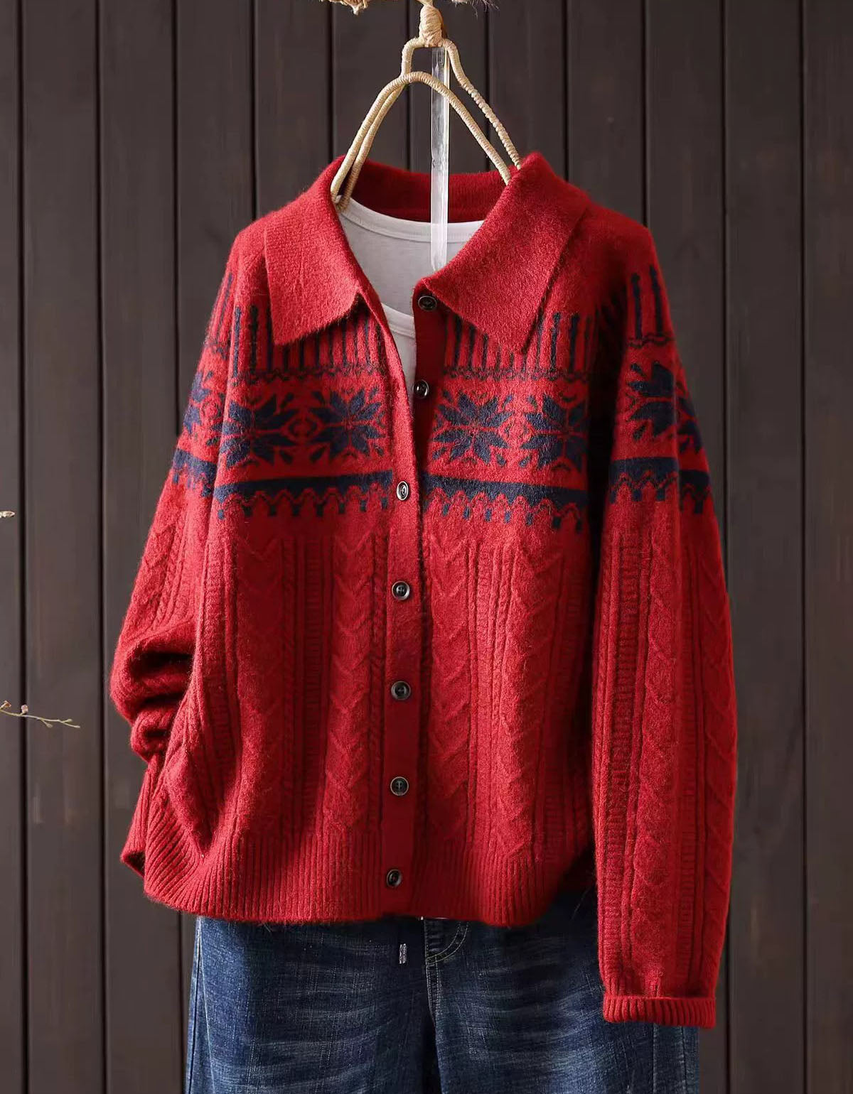 Women’s Cozy Nordic Pattern Button Cardigan