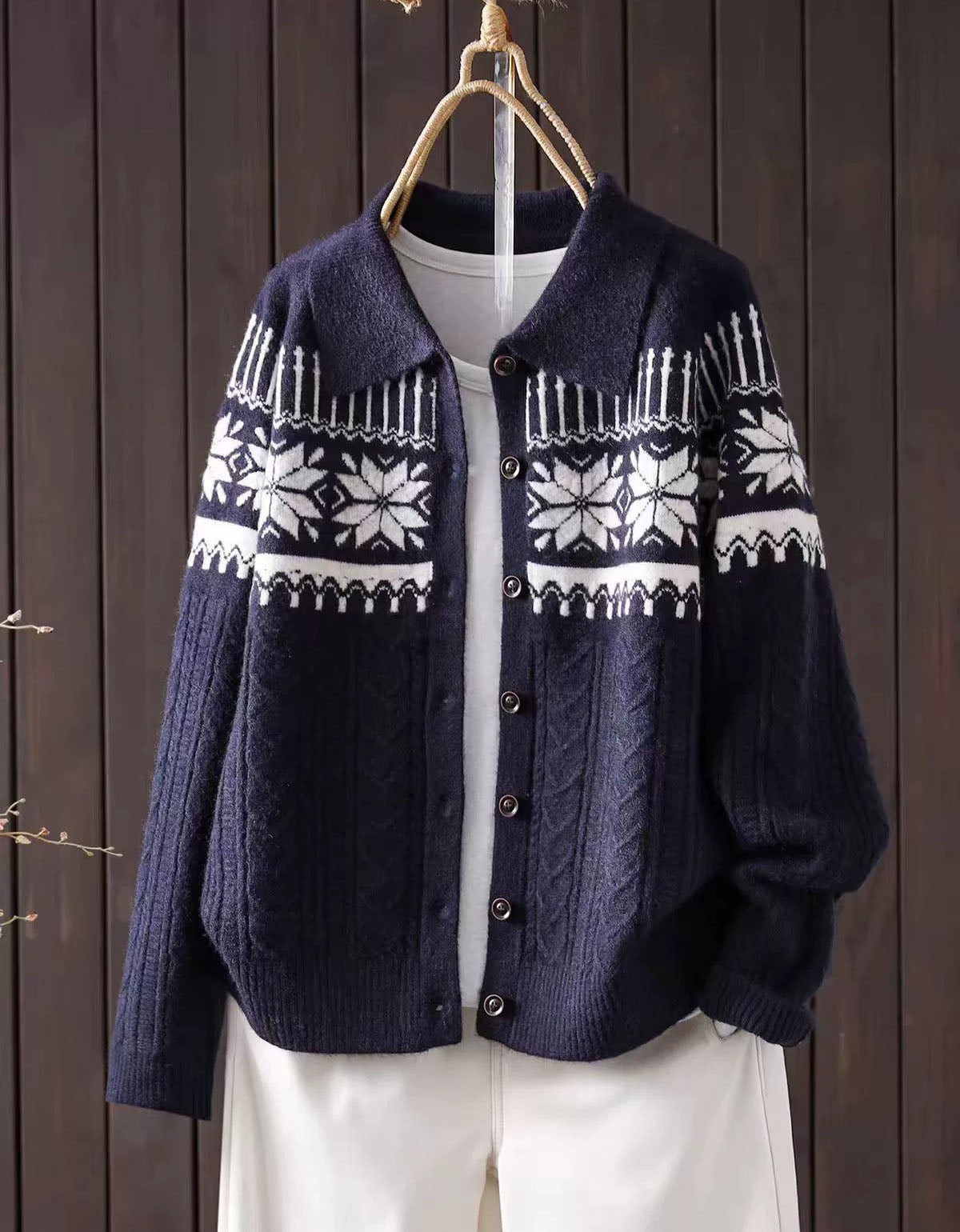 Women’s Winter Nordic Knit Button Front Cardigan