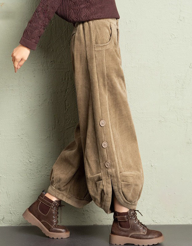 Women's Oversized Casual Button Leg Corduroy Lantern Pants
