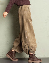 Women's Oversized Casual Button Leg Corduroy Lantern Pants