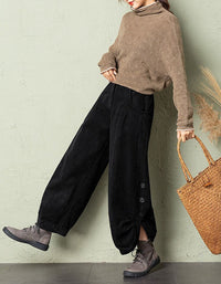Women's Oversized Casual Button Leg Corduroy Lantern Pants