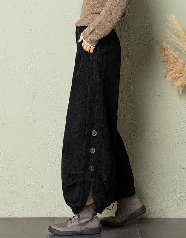 Women's Oversized Casual Button Leg Corduroy Lantern Pants