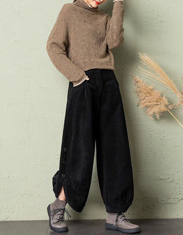 Women's Oversized Casual Button Leg Corduroy Lantern Pants
