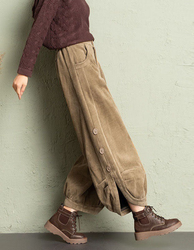 Women's Oversized Casual Button Leg Corduroy Lantern Pants