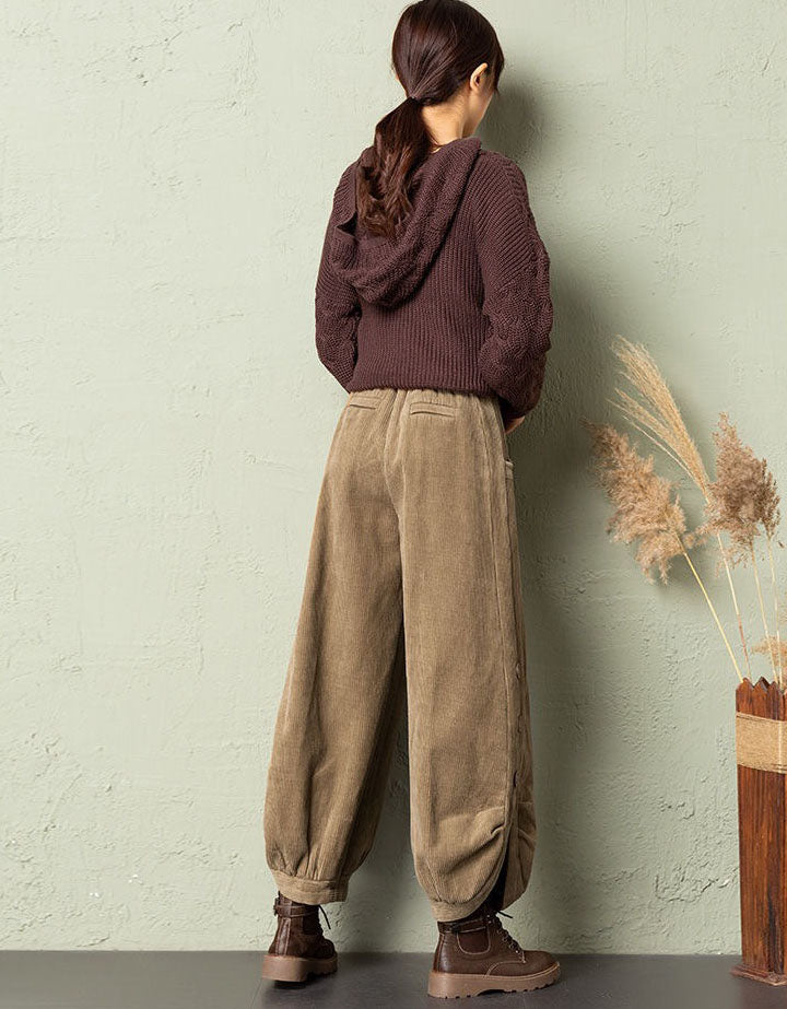 Women's Oversized Casual Button Leg Corduroy Lantern Pants