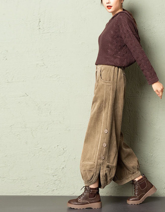 Women's Oversized Casual Button Leg Corduroy Lantern Pants