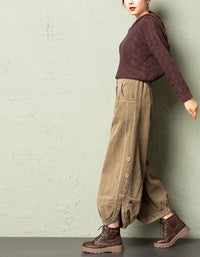 Women's Oversized Casual Button Leg Corduroy Lantern Pants