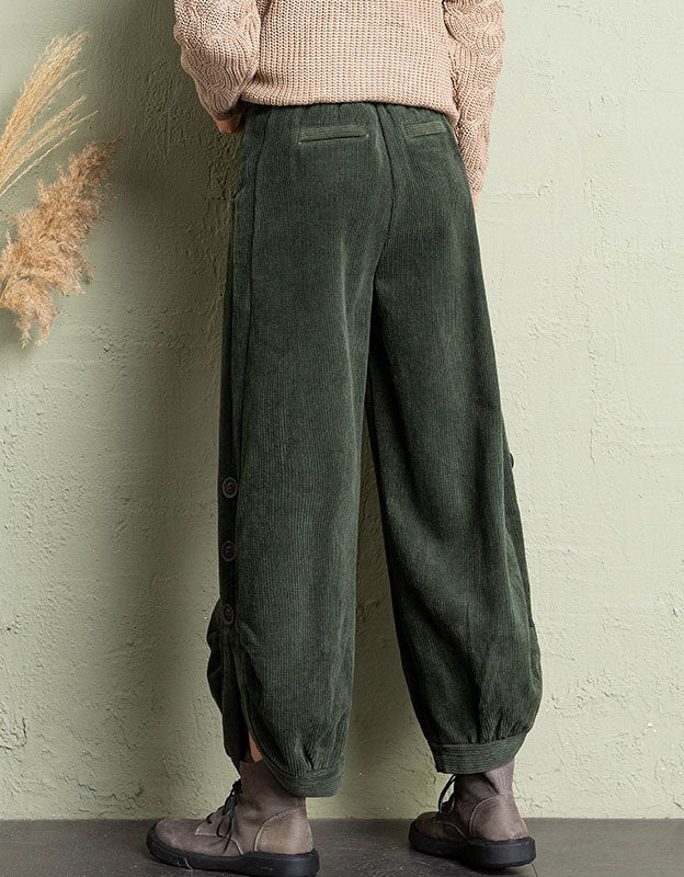 Women's Oversized Casual Button Leg Corduroy Lantern Pants