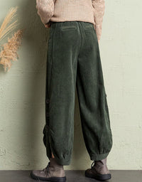 Women's Oversized Casual Button Leg Corduroy Lantern Pants