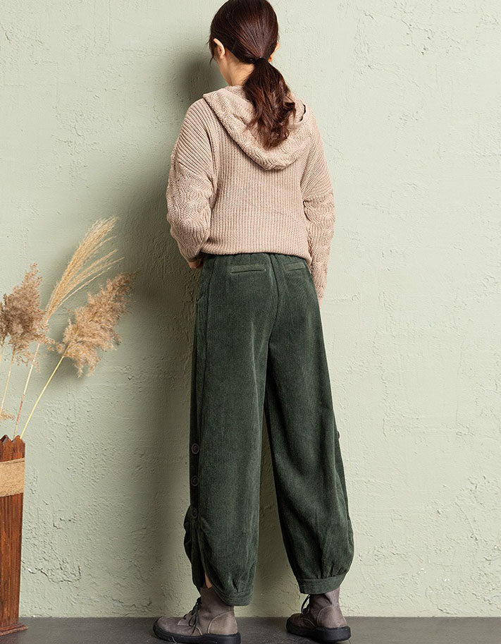 Women's Oversized Casual Button Leg Corduroy Lantern Pants