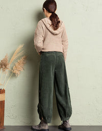 Women's Oversized Casual Button Leg Corduroy Lantern Pants