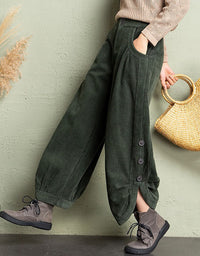 Women's Oversized Casual Button Leg Corduroy Lantern Pants