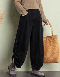 Women's Oversized Casual Button Leg Corduroy Lantern Pants