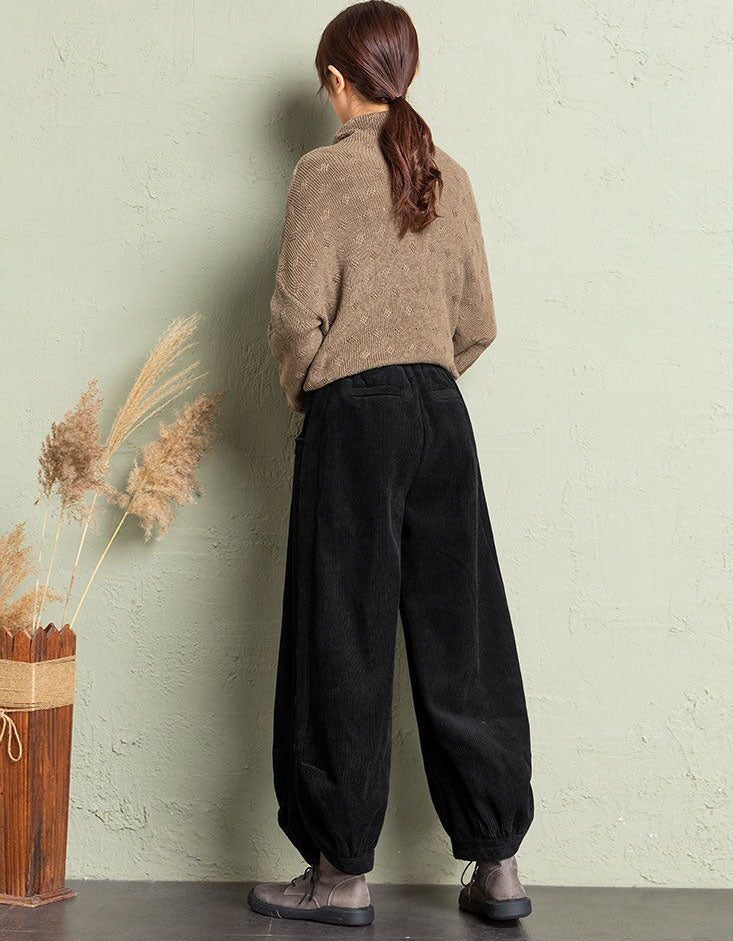 Women's Oversized Casual Button Leg Corduroy Lantern Pants