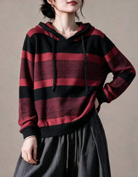 Women's Olive Striped Hooded Knit Sweater – Relaxed