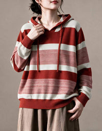 Oversized Women's Striped Knit Hoodie – Green & Brown