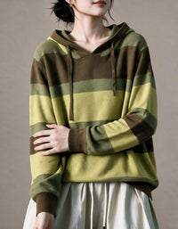 Women's Oversized Casual Colorblock Striped Knit Hoodie
