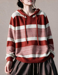 Women's oversized striped hooded sweater in olive green and brown