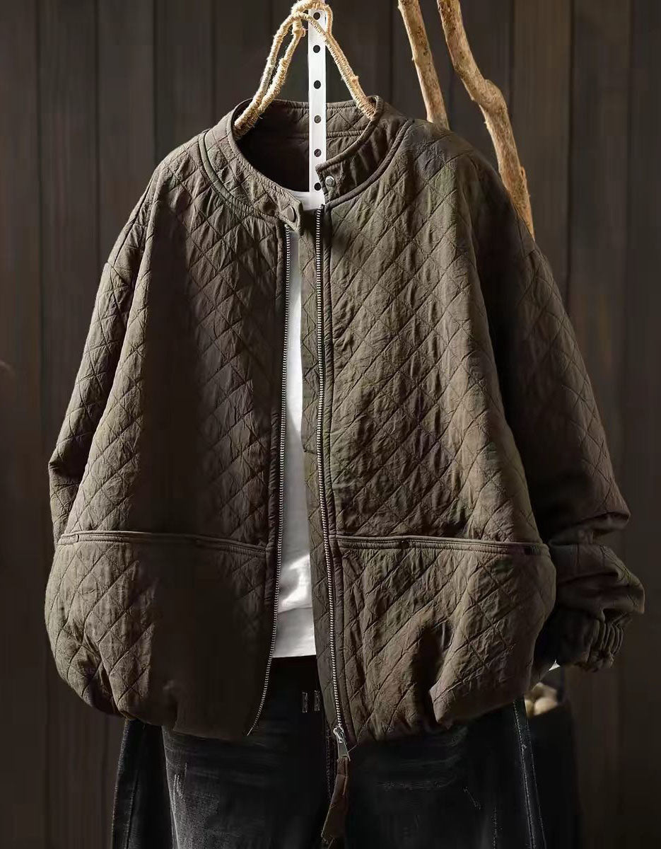 Women's Ivory Quilted Jacket – Oversized Zip-Up Coat