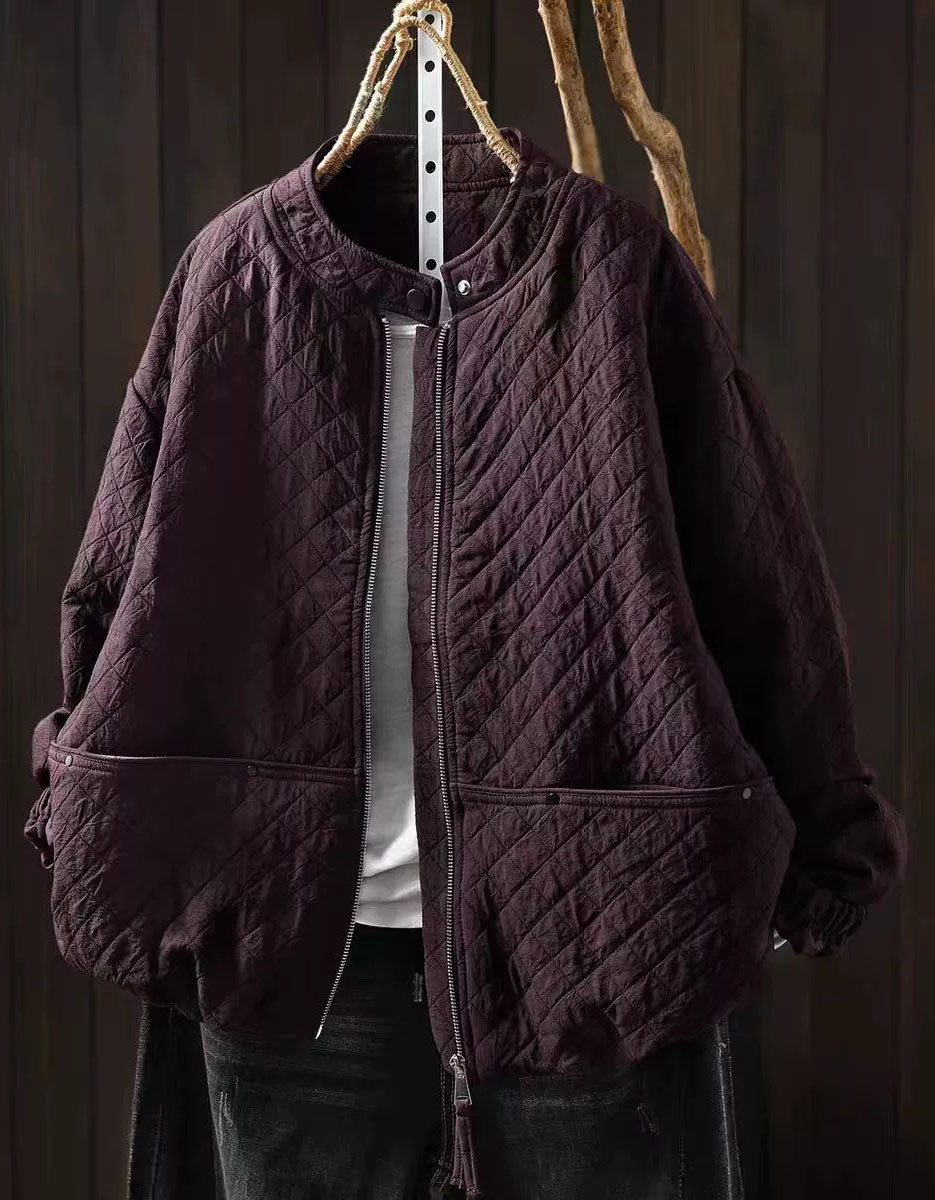 Women's Relaxed Fit Quilted Jacket – Ivory Zip-Up