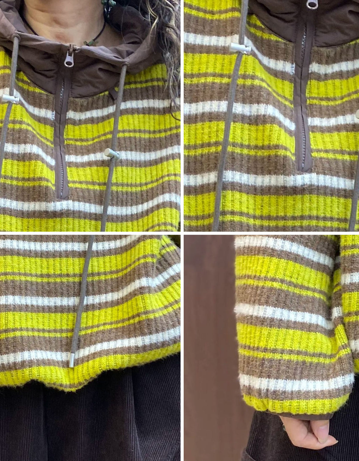 Oversized knit hoodie, striped hooded sweater, casual women's pullover