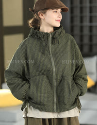 Women's Checkered Hooded Zip-Up Casual Jacket