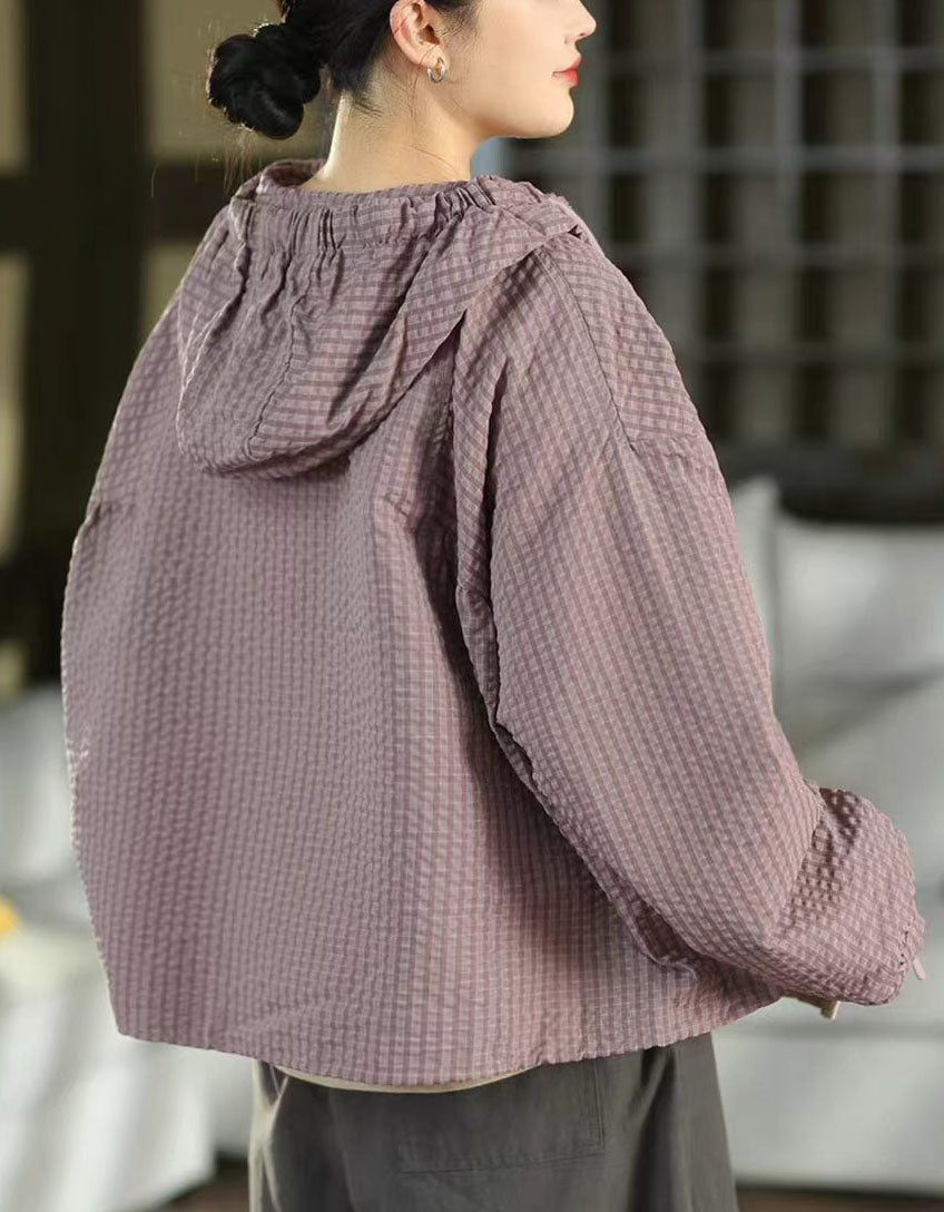 Women's Plaid Hooded Zip-Up Jacket for Everyday Wear