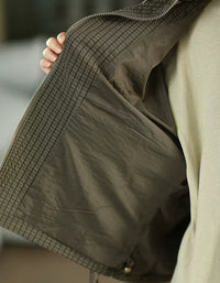 Women's Casual Grid Pattern Hooded Zip-Up Jacket