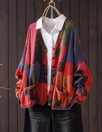 Women's Colorful Vintage Patchwork Knit Cardigan
