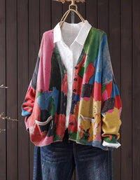 Women's Colorful Patchwork Knit Button Front Sweater