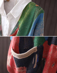 Women's vintage-inspired multicolor knit cardigan