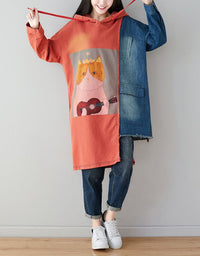Women’s Oversized Cute Cat Patchwork Hoodie Dress